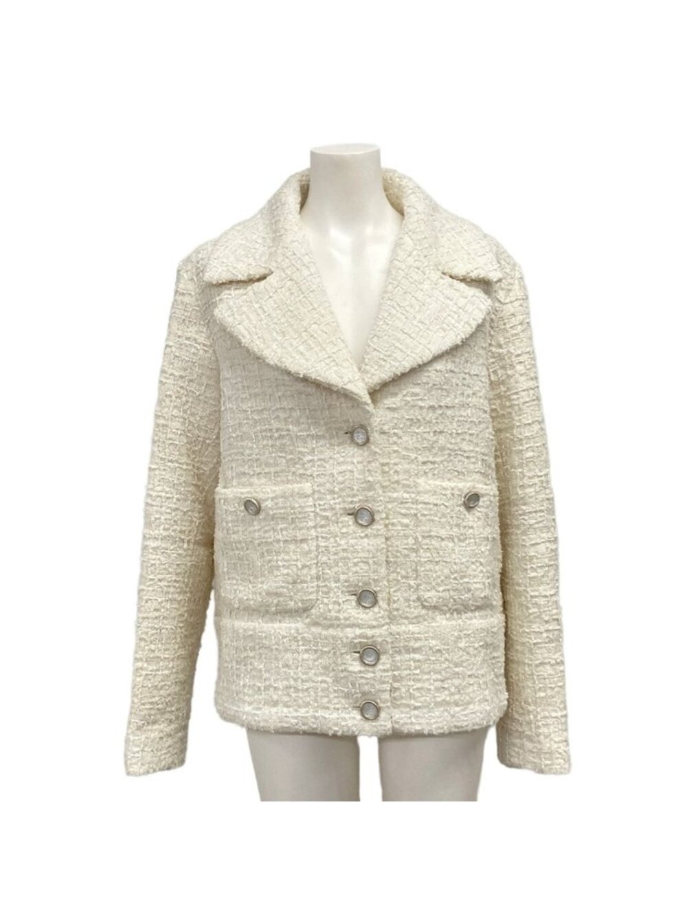 Chanel Jacket S White Long Sleeve Tweed